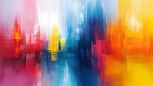 Vibrant Abstract Cityscape in Bold Colors and Modern Style.