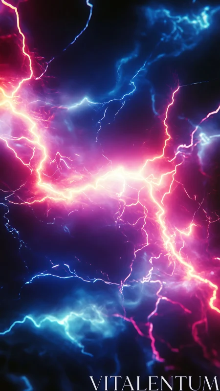Neon lightning bolts collide in a glowing cosmic storm.