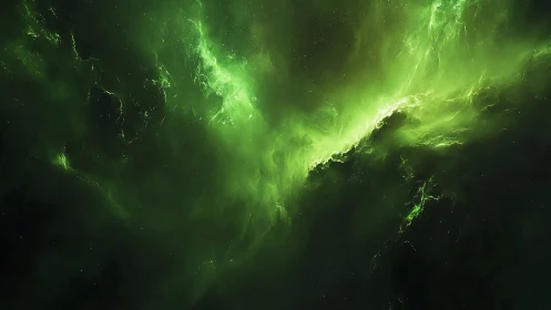 Green luminous nebular cloud with scattered stellar field.