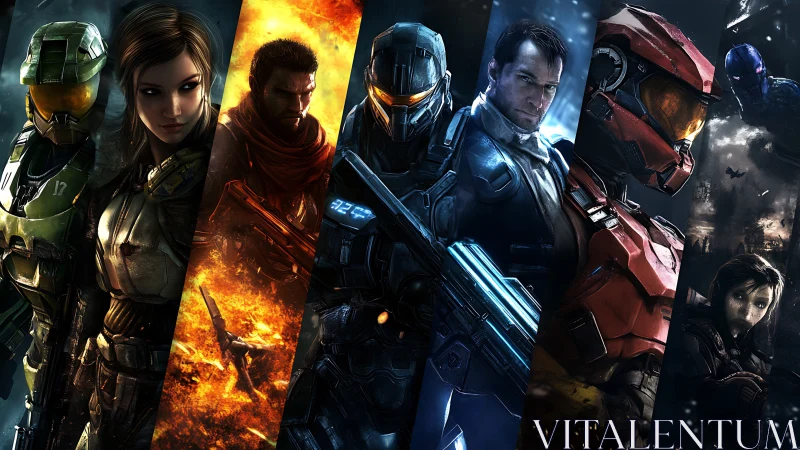 Cinematic sci-fi squadron montage in dynamic diagonal panels.