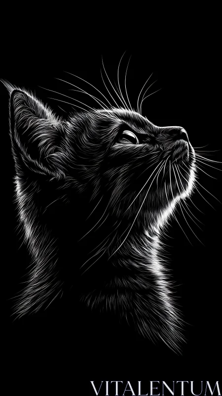 Black and White Cat Looking Upward with Detailed Fur
