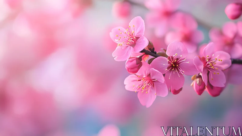 Pink peach blossoms with visible stamen structures displaying shallow depth field bokeh