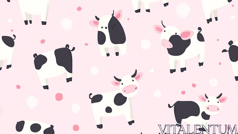 Playful holstein cow pattern on pastel pink background.