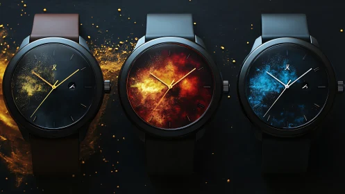 Cosmic gradient wristwatches with vivid nebula dials.