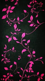 Pink floral vines on dark textured green background design.