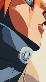 Minimalist anime portrait crops to stylized jawline and collar.