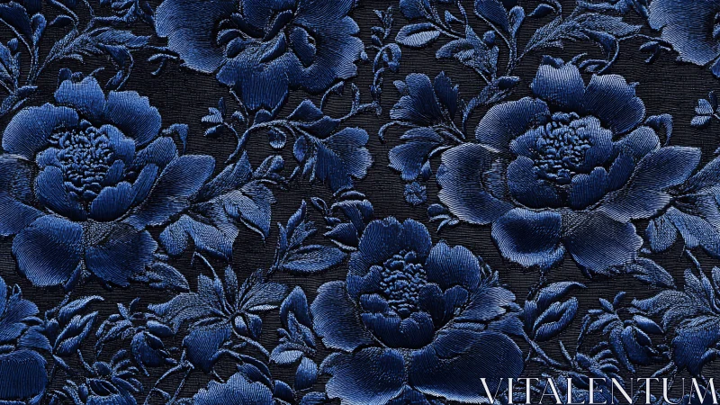 Indigo Bloom Embroidery: Dimensional Floral Reverie.