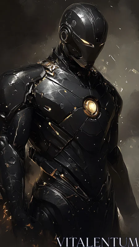 Midnight battle mech ignites with molten-core resolve.