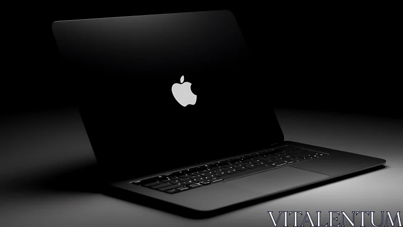Sleek black laptop in low key studio lighting on desk surface.