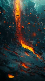 Underwater Volcanic Eruption with Lava Flow.