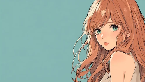 Side profile anime girl with teal background illustration.