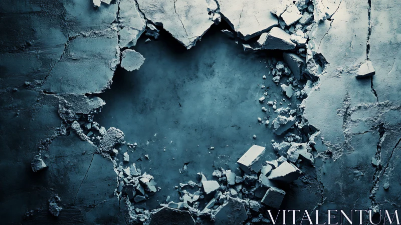 Ragged concrete halo opens a silent portal in cold stone