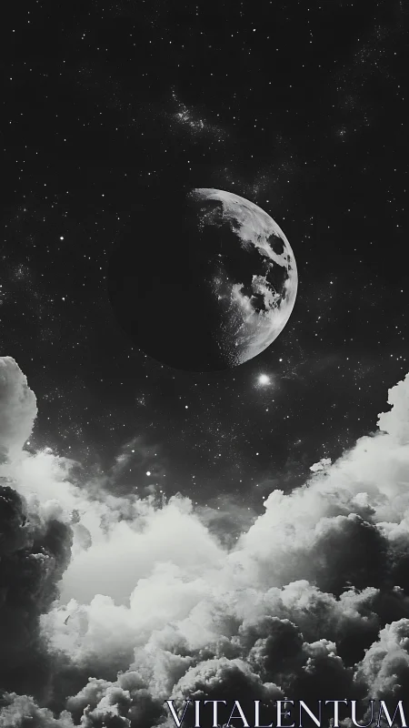 Half-lit moon hangs like a quiet lantern above stormy clouds