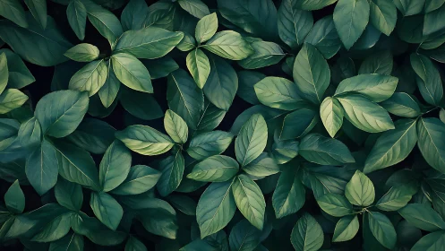 Quiet tangle of green leaves in calming close-up view.