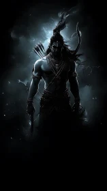 Midnight warrior rising from swirling celestial shadows.