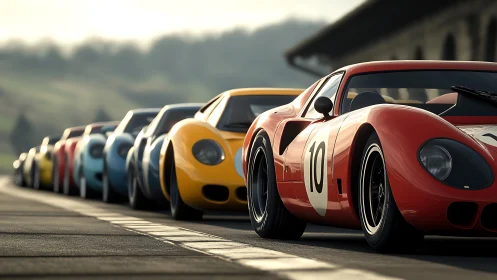 Colorful classic race cars line up and quietly promise speed