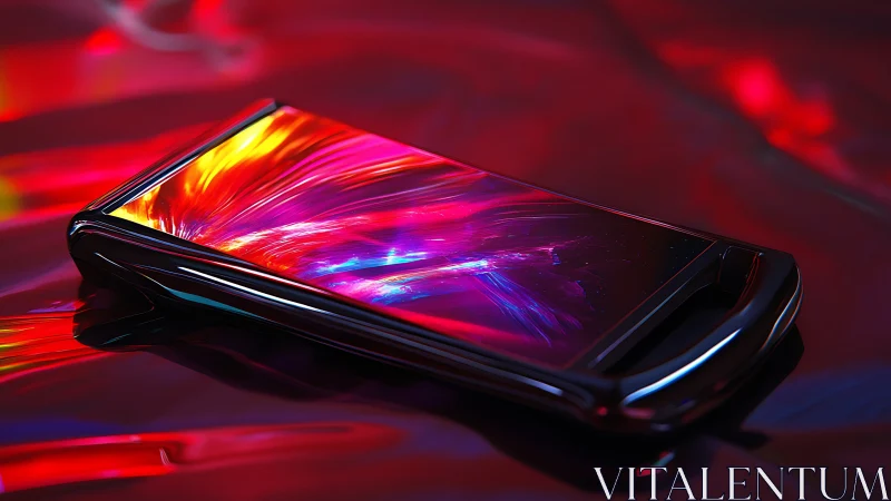 Smartphone with Holographic Display Against Luminous Background.
