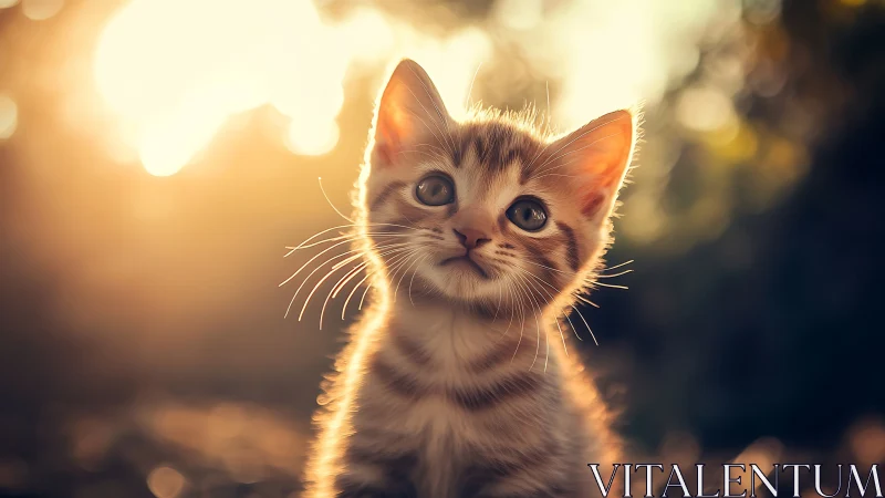 Sunlit Kitten's Golden Gaze in Bokeh Haze.