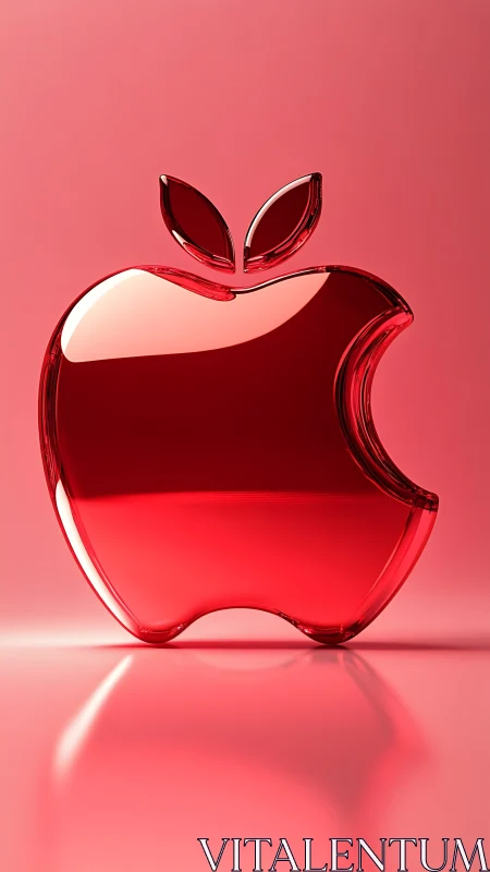Glossy red apple silhouette glowing in soft pink light.