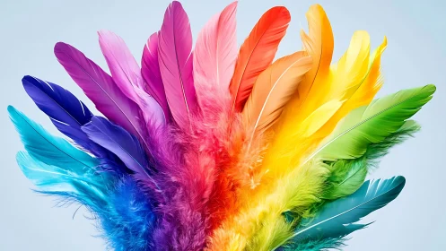 Prismatic feather fan exploding in radiant rainbow harmony.