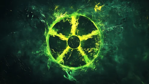 Radiant toxic wheel burns neon scars into deep green void