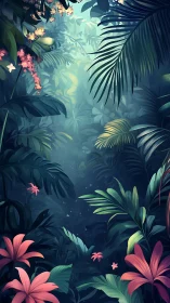Dense tropical jungle opening glows with humid diffuse light