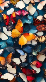 Colorful digital butterflies on deep blue background.