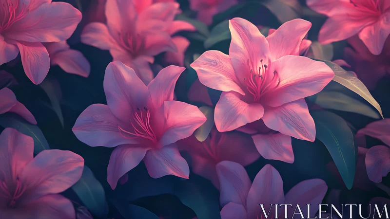 Radiant Pink Blossoms Bathed in Luminous Warmth. Cherry or Azalea Joy
