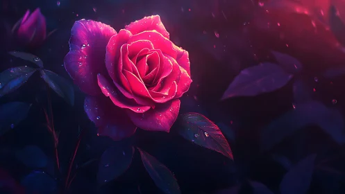 Neon Rose Glowing in the Dark with Magical Shimmer.