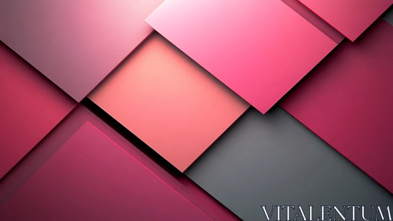 Layered pink geometric panels construct a minimal abstract field