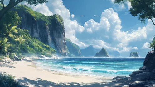 Tropical Island Cove with Towering Limestone Cliffs