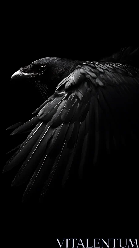 Midnight raven in graceful, glossy-winged motion.