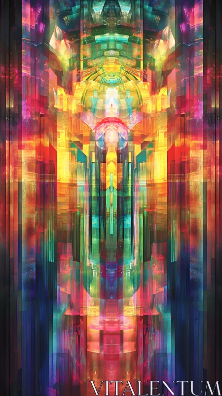 Chromatic cathedral of refracted light in vertical symmetry.