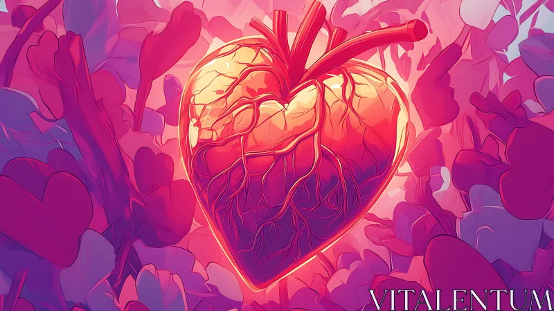 Glowing Anatomical Heart Surrounded by Luminous Love.