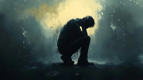 Quiet storm of feelings in a lone reflective silhouette.