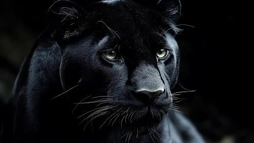 Black Panther Portrait Against Darkness.