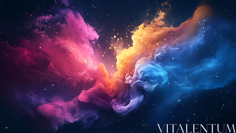 Tri-chromatic nebula plumes in deep space collision field