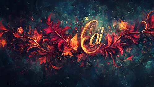 Luminous "ai" Text Surrounded by Fiery Floral Ornaments.