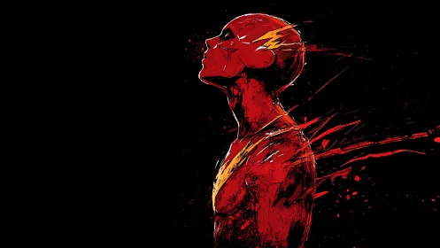 Profile study of red speedster in dynamic splatter silhouette