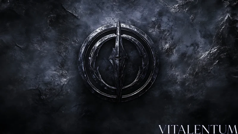 Forged obsidian sigil within concentric war-torn rings.