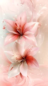 Dual Gradient Lilies with Radiant Stamens: Digital Floral Composition Study