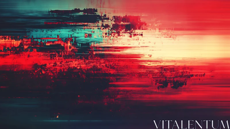 Glitch-infused red gradient field explores horizontal motion blur