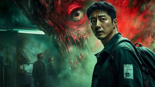 Cinematic photoreal sci-fi horror portrait with abyssal entity.