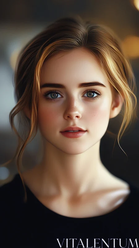 Digital portrait captures young woman with luminous gaze