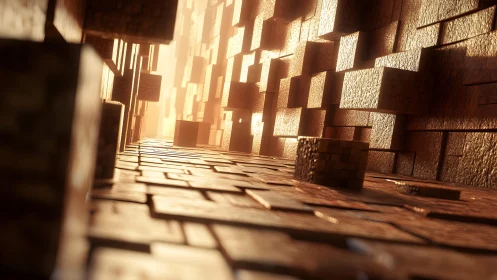 Urban architectural corridor with geometric brick formations