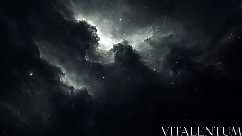 Stellar nebula clouds in deep monochrome cosmic void.