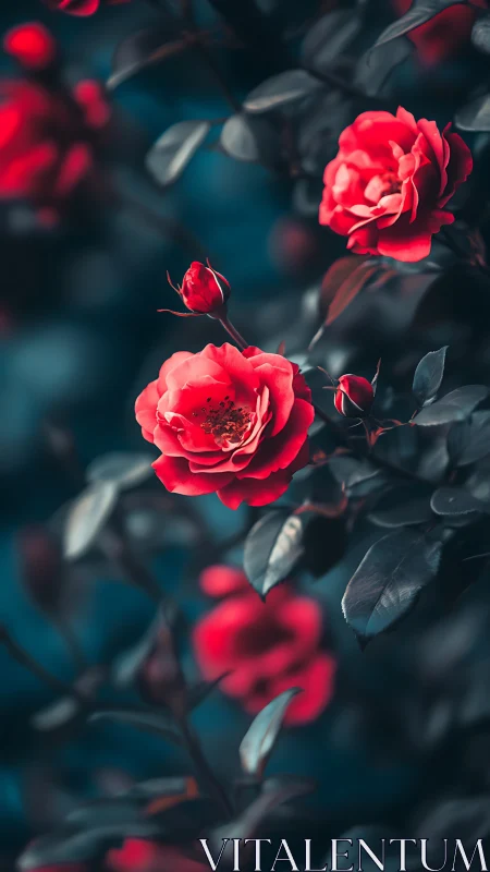Red Roses in Teal Shadow Depth.
