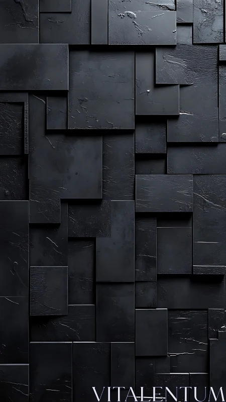 Layered matte black panels construct a modular abstract grid