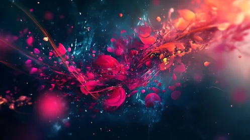 Cosmic paintstorm of neon petals in roaring midnight bloom.