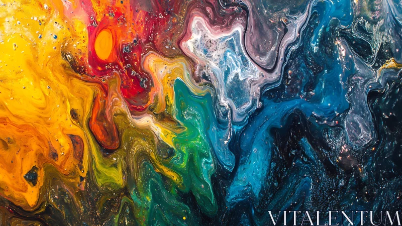 Chromatic fluid abstraction with swirling prismatic spectrum.